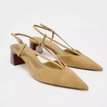Элегантные женские босоножки на высоком каблуке с острым носком, женские туфли с открытой пяткой, летние туфли из массивной замши, туфли-лодочки для офиса 35 светло-коричневого