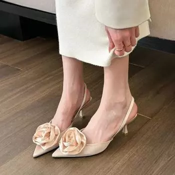 Элегантные женские босоножки на высоком каблуке с закрытым носком Sweet Rose, летняя обувь 2024 года с открытым носком, модная женская обувь с острым носком 35