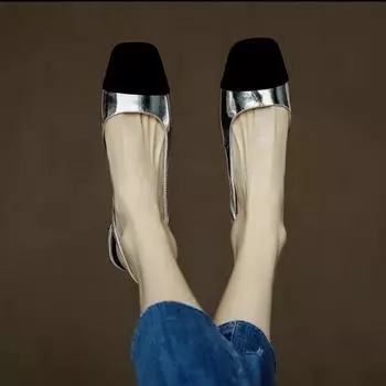 Элегантные женские босоножки с закрытым носком и низким каблуком, летние новинки 2025 года, роскошные туфли из кожи разных цветов на плоской подошве Sandalias De Mujer 35 золотой