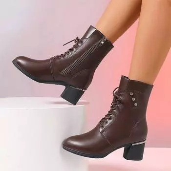 Элегантные женские ботильоны на высоком каблуке с кристаллами, зимняя модная обувь для женщин 2024 года, зимние сапоги, туфли-лодочки, платье, женские туфли, ботинки 35 кофейный