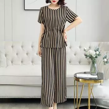 Элегантные женские брюки комплекты летняя винтажная одежда свободный комплект из двух предметов больших размеров для женщин XL