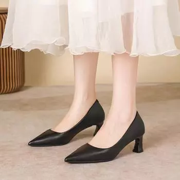 Элегантные женские черные туфли на высоком каблуке-шпильке — мягкая кожа, острый носок, профессиональные, идеально подходят для весны и осени. heel height 5cm; 40 чёрный