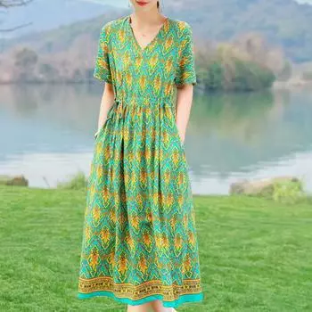 Элегантные женские длинные платья, летнее платье больших размеров с коротким рукавом для женщин XL