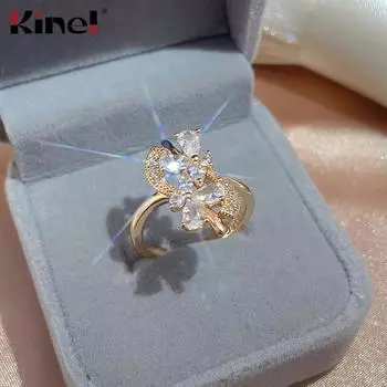 Элегантные женские кольца из розового золота Kinel с цирконом и цветком 6 розового золота