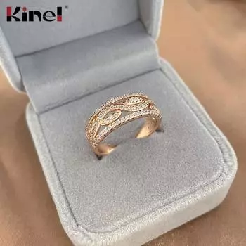 Элегантные женские кольца Kinel с натуральным цирконом и твердым покрытием 7 розового золота