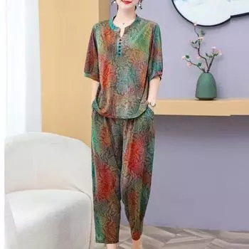 Элегантные женские комплекты из 2 предметов, лето 2024, повседневные свободные винтажные брюки, комплект женской одежды XL