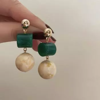 Элегантные женские красочные серьги с геометрическим узором в стиле ретро, простые и модные ушные капли с элитным смыслом для лета зелёный