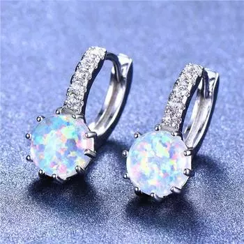 Элегантные женские круглые серьги-кольца серебряного цвета с огненным опалом, свадебные украшения синий