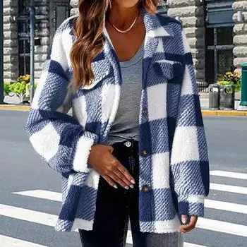 Элегантные женские куртки с карманами, клетчатые, с пуговицами, с длинным рукавом, винтажное свободное офисное женское бомбовое пальто, классические модные пальто M розовый