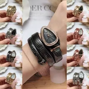 Элегантные женские кварцевые часы из нержавеющей стали, часы-змея, браслет, кварцевые наручные часы, женские золотой