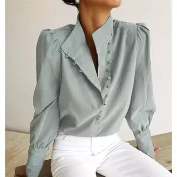 Элегантные женские летние блузки, модные новые повседневные женские топы, женские топы 2022, белая рубашка-блузка, сорочка femme blusas, топ с длинными рукавами S серый