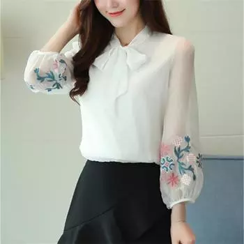 Элегантные женские летние блузки, шифоновые повседневные женские топы, женские белые рубашки с вышивкой, блузка, сорочка femme blusas blusa женская S белый