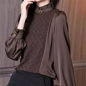 Элегантные женские летние блузки, женские топы, женская рубашка, сорочка femme blusas, шифоновый топ с длинными рукавами и оборками, женский Mujer S чёрный