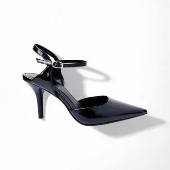 Элегантные женские летние босоножки с острым носком на шпильке из лакированной кожи для повседневного офиса на высоком каблуке, роскошные женские туфли, сексуальные туфли с открытой пяткой 36 чёрный