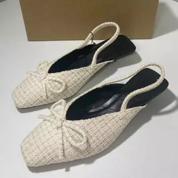 Элегантные женские летние сандалии с квадратным носком на пятке и плоской подошвой с бантом, женская обувь, платье, сандалии 40 чёрный