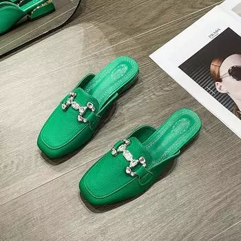 Элегантные женские летние шлепанцы с цепочкой и квадратным носком, сандалии, женские повседневные шлепанцы, мюли, тапочки-бабуши, женская обувь 35 бежевый