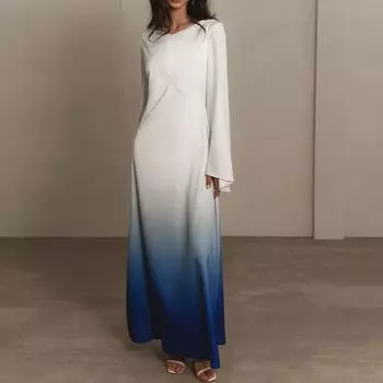 Элегантные женские мусульманские платья с V-образным вырезом и длинными рукавами, платье макси с рукавами-колокольчиками и градиентным цветом, одежда для стран Ближнего Востока S чёрный