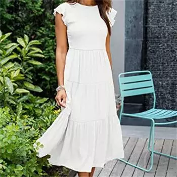 Элегантные женские платья 2022, летние летние рукава со сборками, многослойное свободное платье с короткими рукавами, женское платье, повседневный халат S чёрный