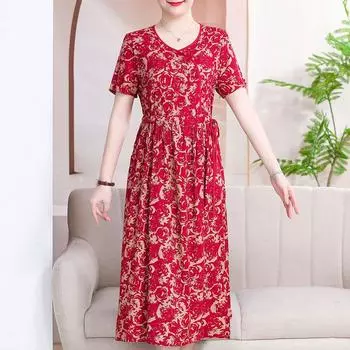 Элегантные женские платья больших размеров, повседневные свободные длинные платья с коротким рукавом, женская винтажная летняя одежда с принтом XL