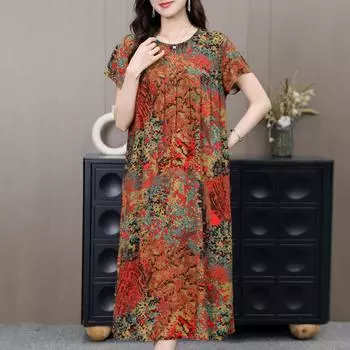 Элегантные женские платья летняя винтажная одежда больших размеров повседневное длинное платье с коротким рукавом XL