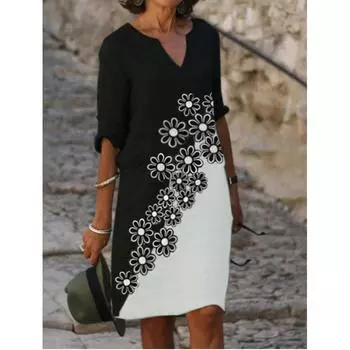 Элегантные женские платья Модные платья с коротким рукавом и принтом Повседневные свободные платья S белый
