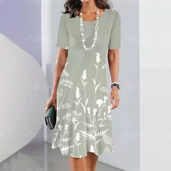 Элегантные женские платья, модные женские топы с короткими рукавами, повседневные женские свободные платья А-силуэта, пуловеры, простые цветы, одежда XL
