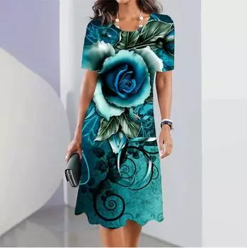Элегантные женские платья с измельченными цветами, летнее свободное платье, одежда больших размеров, пуловер, уличная одежда, платья с короткими рукавами S