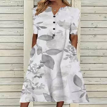 Элегантные женские платья с v-образным вырезом и коротким рукавом, вечернее платье на пуговицах, женское летнее винтажное платье с принтом, повседневные свободные цветочные женские платья XXXL