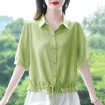 Элегантные женские рубашки Рубашка Женская одежда Летняя блузка с эффектом затенения живота Модный темперамент Маленькая рубашка Рубашка с короткими рукавами Популярная M