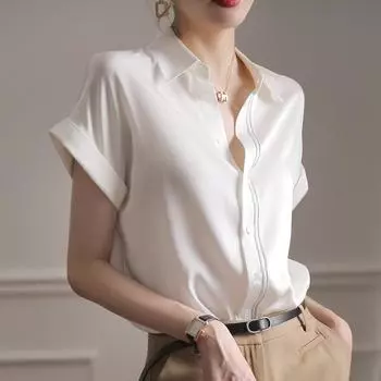 Элегантные женские рубашки Temperament Commuter Professional Белая рубашка женская летняя свободная блузка с короткими рукавами Senior Sense Lapel Shirt Female S белый