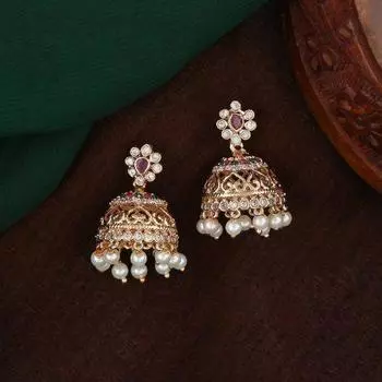 Элегантные женские серьги Jhumka Estele с покрытием из розового золота и CZ, жемчугом и розовыми кристаллами