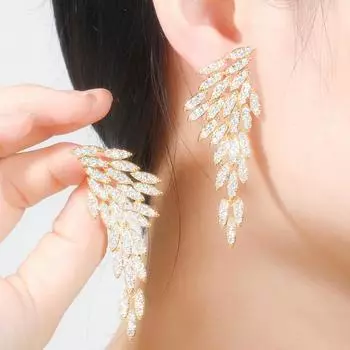 Элегантные женские серьги с блестящим кубическим цирконием CMM, длинные висячие серьги золотого цвета, свадебные украшения золотой