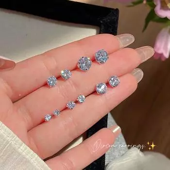 Элегантные женские серьги с четырьмя когтями из белого циркония — серебряная игла, необычный дизайн, идеально подходят для повседневной носки и прокалывания ушей.