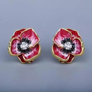Элегантные женские серьги с красными эпоксидными цветами, серьги ручной работы с эмалью, вечерние серьги, женские модные цветочные украшения красный