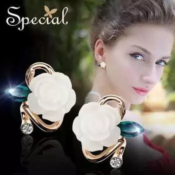 Элегантные женские серьги с розами и драгоценными камнями