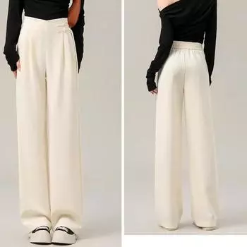 Элегантные женские широкие брюки с высокой талией и старинным дизайном пуговиц M чёрный