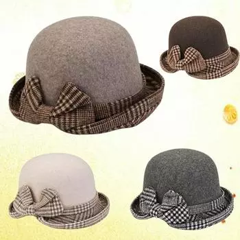 Элегантные женские шляпы-банты на осень-зиму, церковные шапки для вечеринки, винтажная шапка-тазик, теплая шляпа для улицы серый