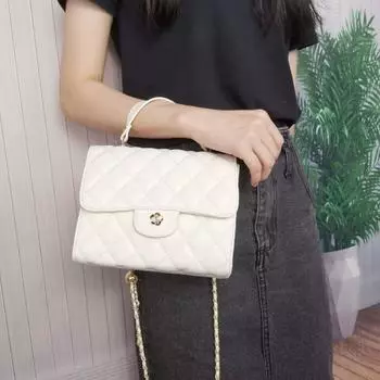 Элегантные женские сумки через плечо из искусственной кожи с металлическим клапаном на цепочке и цветком, высококачественные квадратные мини-сумки через плечо с ромбовидной решеткой