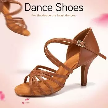 Модные женские туфли для бальных вечеринок, латиноамериканских танцев, танго, вальса, ча-ча-ча, туфли для танцев на высоком каблуке из искусственной кожи 34 коричневый
