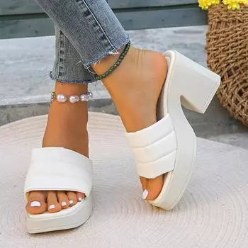 Элегантные женские тапочки на платформе, женские летние кожаные женские туфли на высоком каблуке, уличные нескользящие повседневные пляжные сандалии на каблуке, женская обувь 35 чёрный