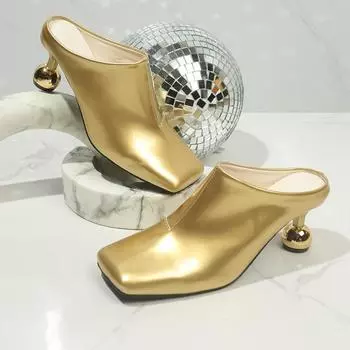 Элегантные женские тапочки с квадратным носком, модные кожаные сандалии на среднем каблуке, туфли-мюли, новый тренд, весеннее дизайнерское платье, женское 35