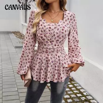 Элегантные женские топы с длинными рукавами и цветочным принтом Mori с рукавами-пузырями S белый