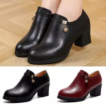 Элегантные женские туфли из искусственной кожи на толстом высоком каблуке 35 красный