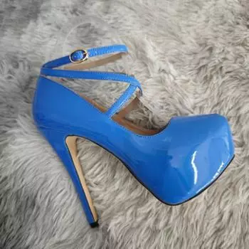 Элегантные женские туфли-лодочки для вечеринок, свадеб, банкетов, сексуальные туфли с круглым носком и открытой пяткой, на очень высоком каблуке, на платформе, на шпильках, большой размер 44 35 синий