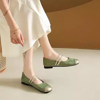 Элегантные женские туфли Mary Jane с квадратной головкой и темпераментом, летние, новые, с китайской вышивкой, с ремешком в виде одного слова, с неглубоким носком и толстым каблуком 35 абрикосовый