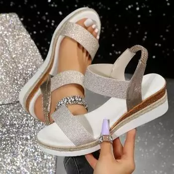 Элегантные женские туфли на каблуках Босоножки на каблуках Туфли на платформе для женщин Повседневная женская обувь Пляжные босоножки на танкетке Женская обувь 36 золотой