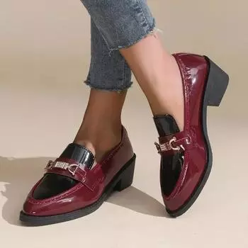 Элегантные женские туфли на каблуке 2025 года, модные женские мокасины со шнуровкой и манжетами, металлические украшения, офисные и карьерные туфли-лодочки больших размеров для женщин 36