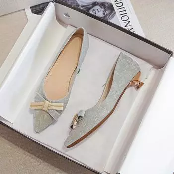 Элегантные женские туфли с бантом на низком каблуке, женские туфли с острым носком и каблуком-рюмочкой, металлические цепочки, банты, таконы, женская свадебная обувь, размер 43 4.5 абрикосовый