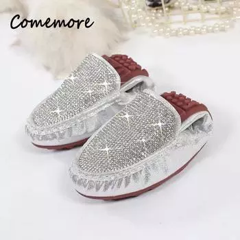 Элегантные женские туфли с круглым носком, симпатичные повседневные туфли на плоской подошве, женские мокасины на резиновой подошве с блестками, золотисто-серебряные туфли со стразами 34 чёрный