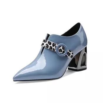 Элегантные женские туфли с острым носком на толстом каблуке, высокие каблуки, одинарные туфли на молнии 34 синий